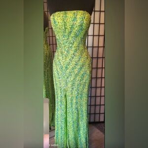Green & Blue Sequin Mardi Gras Ball Gown